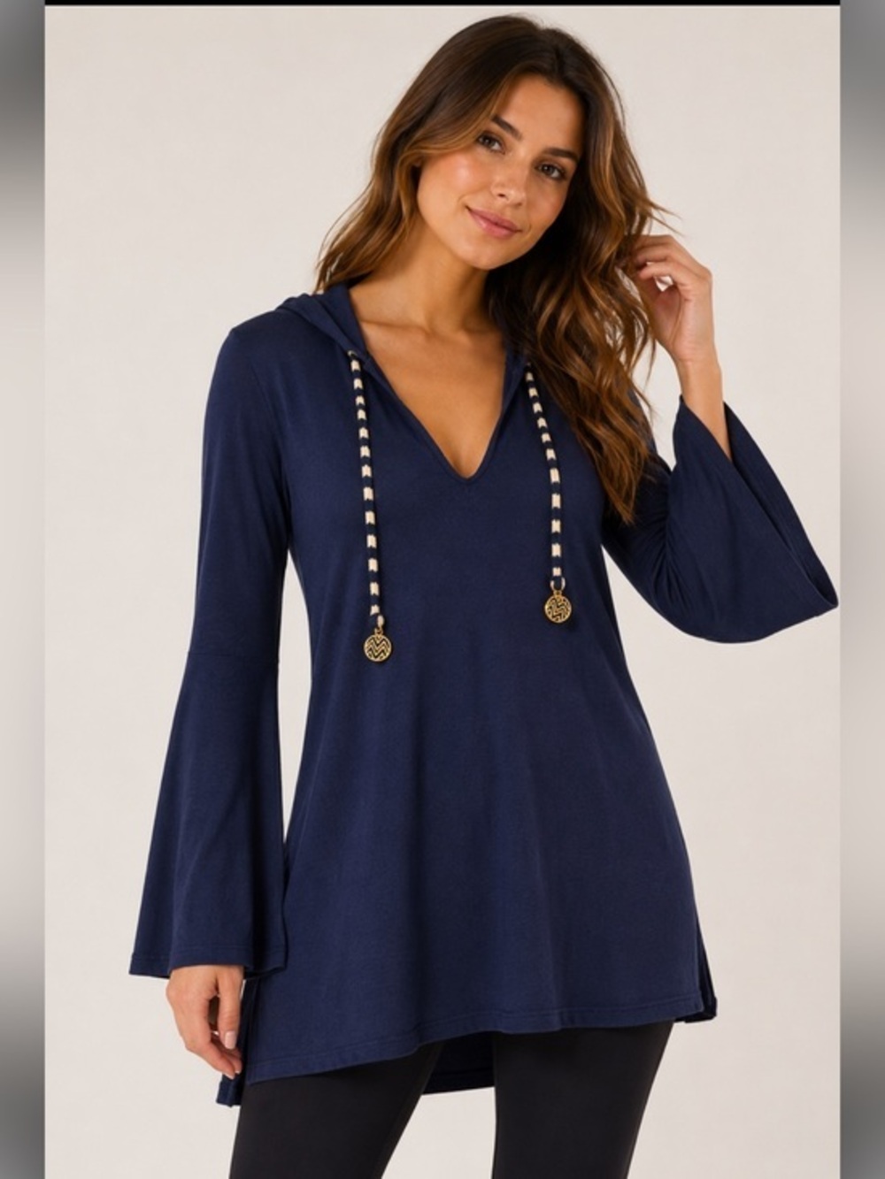 Macbeth Collection by Margaret Josephs Navy Terry Cloth Hoodie Beach Cover-Up